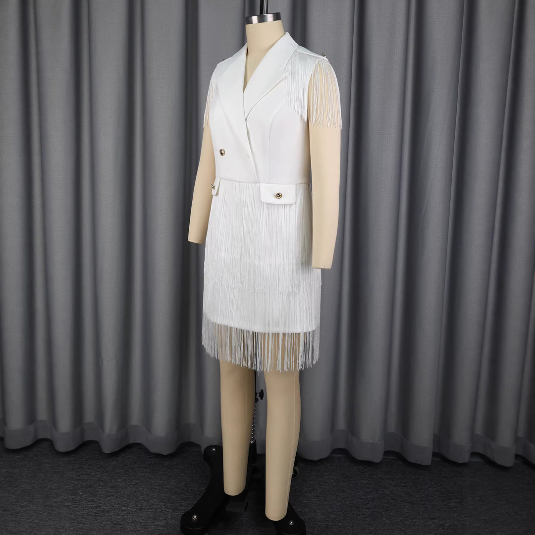 Damen Fransen-Kleid im eleganten Blazer-Stil R&B