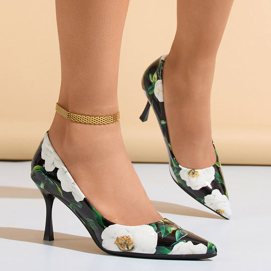 Damen elegante spitze Pumps mit floralem Design und zierlichem Absatz R&B