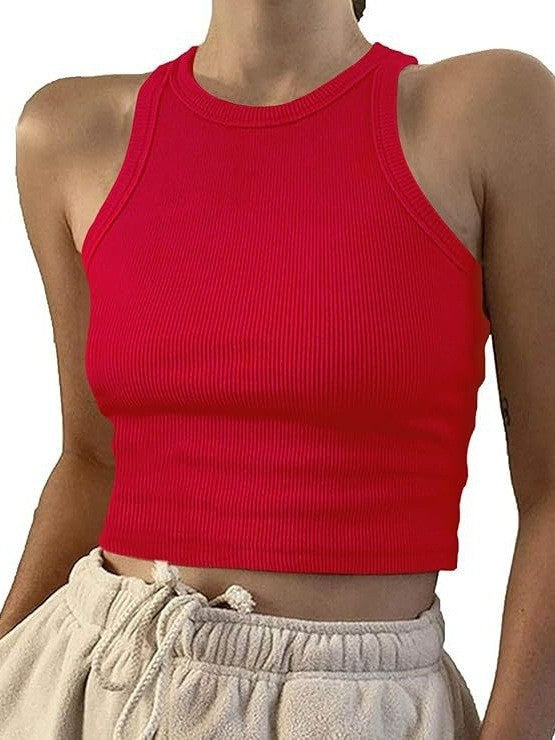 Damen sportliches Crop-Top mit elastischem Rippdesign R&B