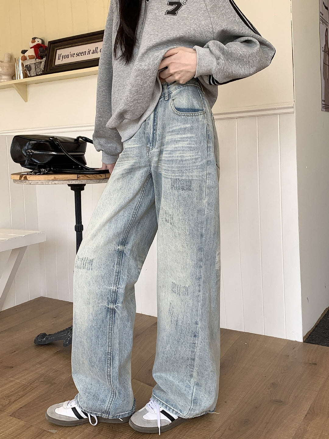 Damen Lässige Weitjeans mit trendigem Used-Look und hohem Bund R&B