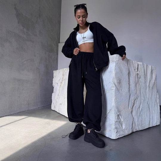 Damen sportliches Baumwoll-Jogginganzug mit lässiger Passform und praktischen Taschen R&B