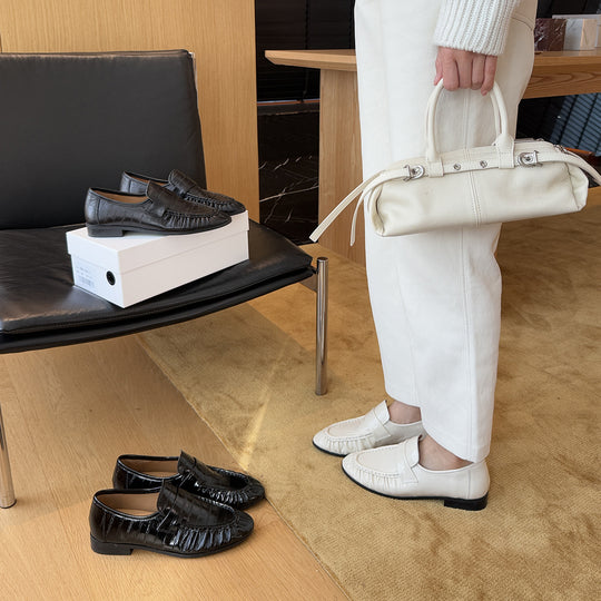 Damen Mokassins mit dekorativem Falten-Design und hochwertiger Leder-Oberfläche R&B