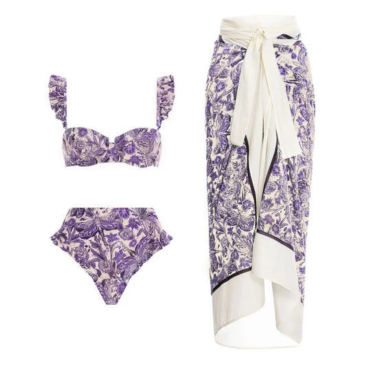 Damen Bikiniset mit schickem Wickelrock und verspieltem Rüschendesign R&B