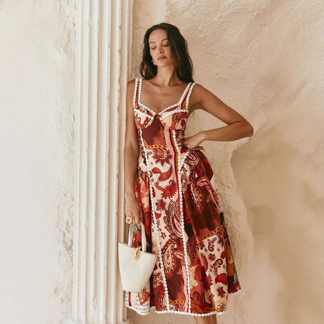 Damen Midi-Maxikleid mit verspieltem Patchwork-Design und Rüschendetails R&B