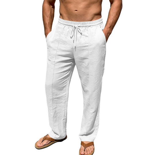 Herren nan atmungsaktive Leinenmisch-Hose mit Tunnelzug Bügelfalte und geradem Bein R&B