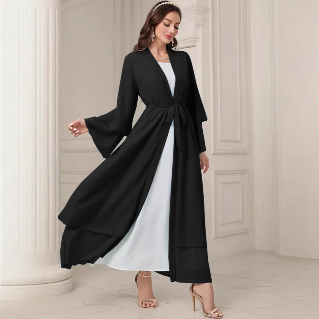 Damen Elegante lange Kimono-Jacke aus fließendem Stoff mit weitem Schnitt R&B