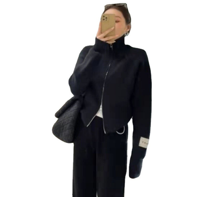 Damen Strickjacke mit hochwertigem Reißverschluss und Stehkragen R&B