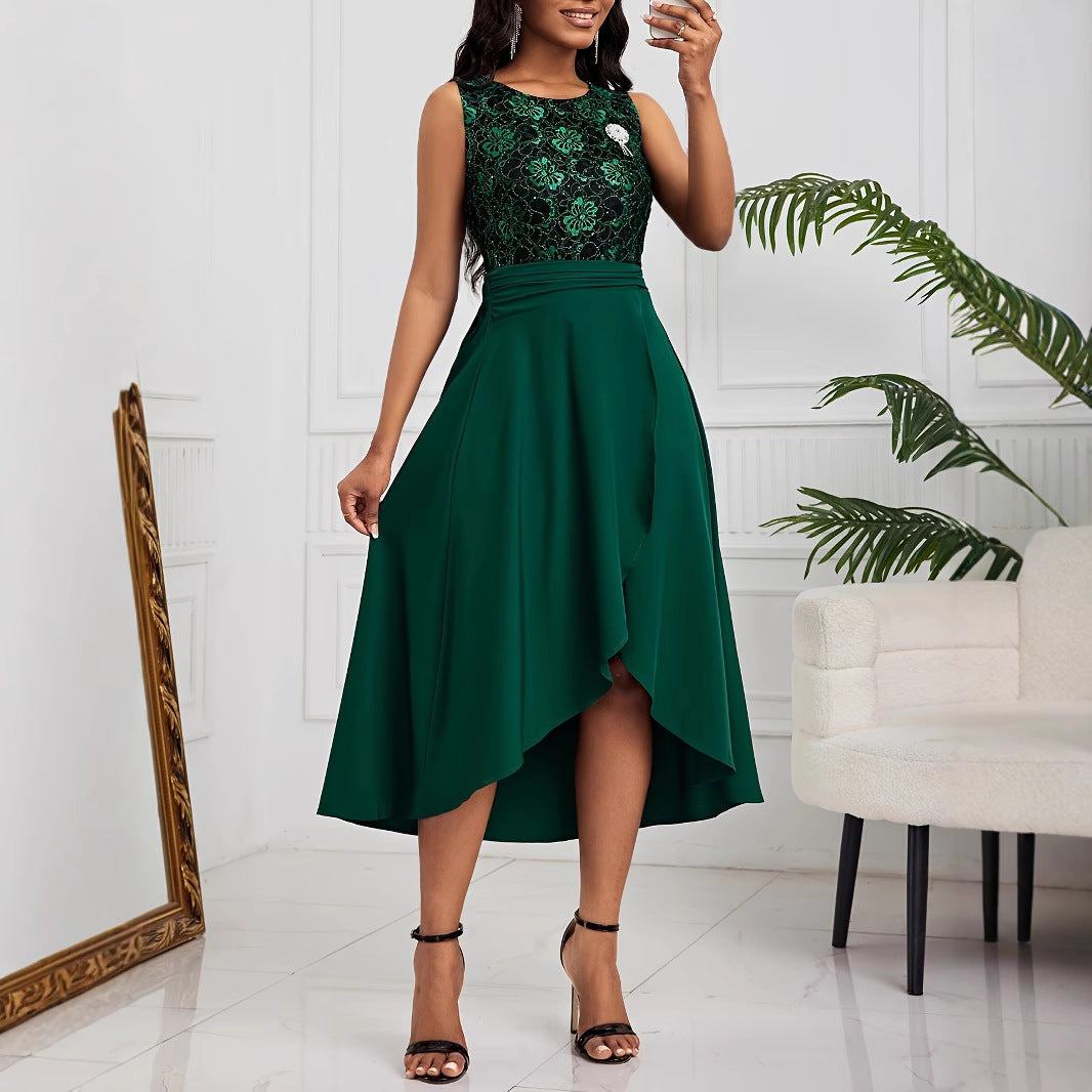 Damen Elegante Schnitt Midi-Kleid mit asymmetrischem Saum und floralem Oberteil R&B