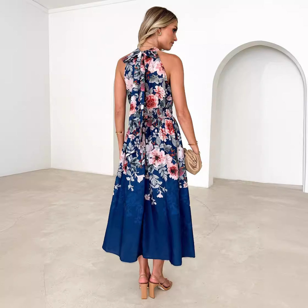 Damen Maxikleid mit elegantem Hochgeschlossenen Halterneck und femininen Rüschendetails R&B