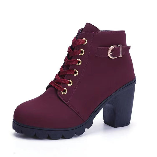 Damen Modische Stiefeletten mit trendigem Schnürung und stabilen Blockabsatz R&B