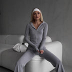 Damen sportliches Fleece-Set mit Zip-Hoodie und enganliegender Hose R&B
