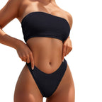 Damen Bandeau-Bikini mit hoch geschnittenem Slip und strukturiertem Design R&B