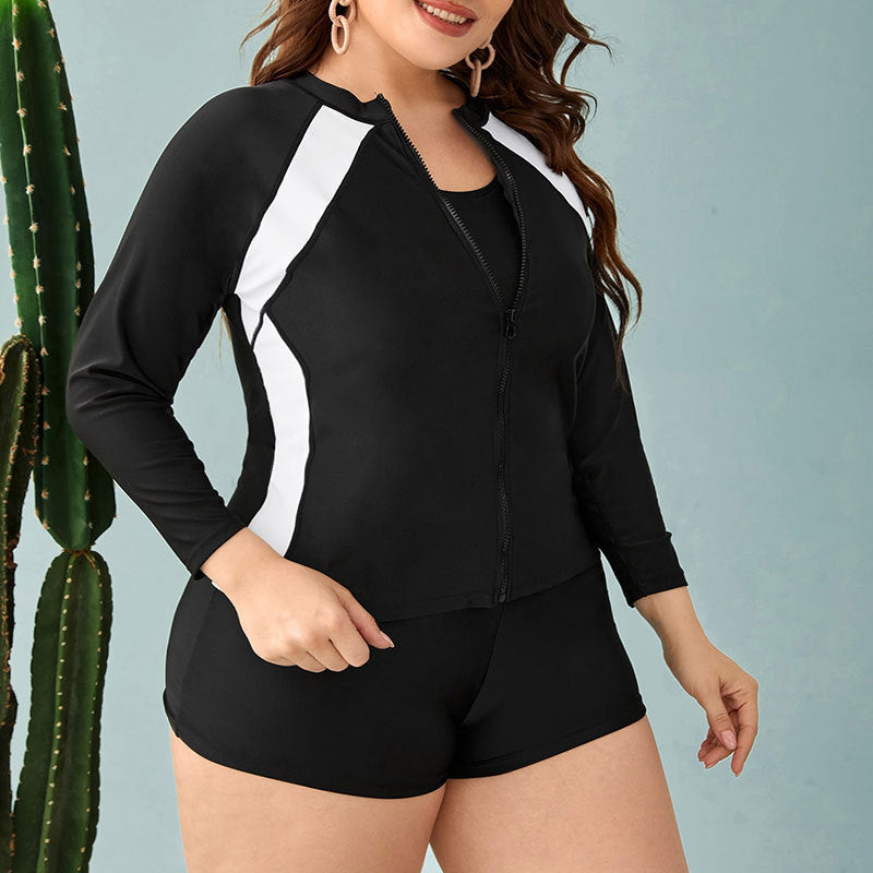 Damen Sportlicher Badeanzug mit langärmliger Jacke und Shorts R&B