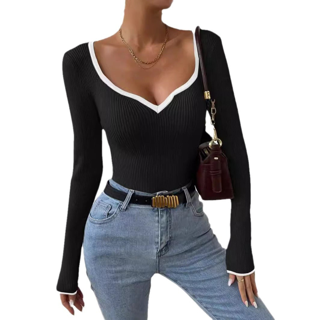 Damen Langarmshirt mit tiefem V-Ausschnitt R&B
