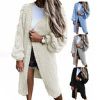 Damen Strickjacke mit voluminösen Ärmeln und hochwertigem Zopfdesign
