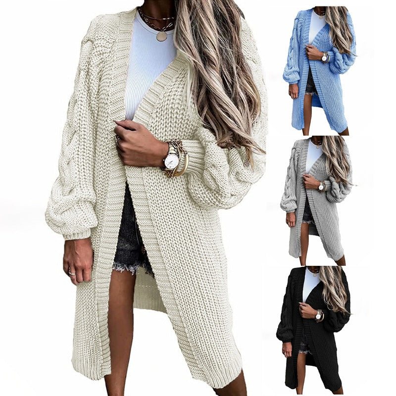 Damen Strickjacke mit voluminösen Ärmeln und hochwertigem Zopfdesign