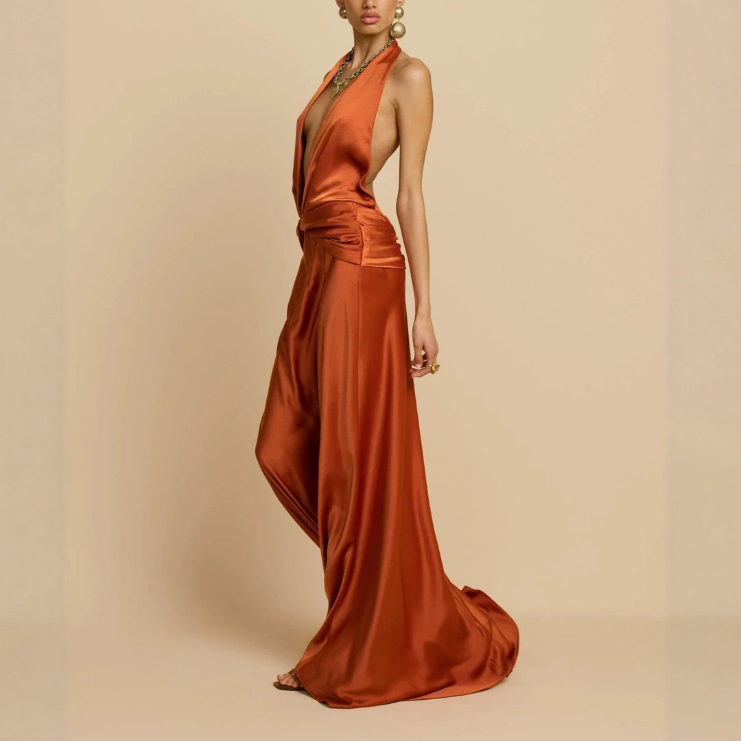 Damen Elegantes Maxikleid mit tiefem V-Ausschnitt und raffinierten Drapierungen R&B