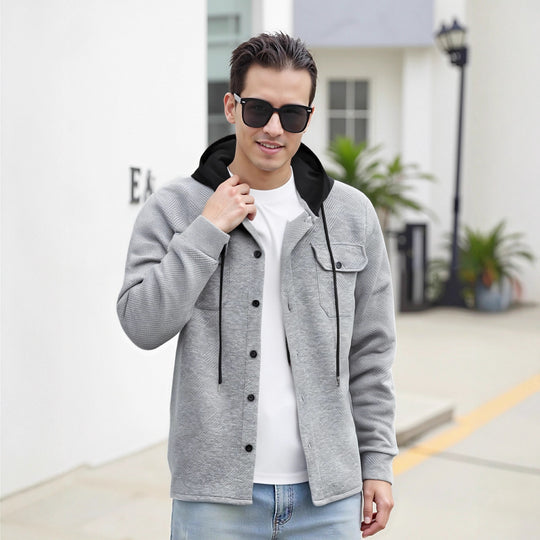 Herren modische Hybrid-Jacke mit abnehmbarer Kapuze und praktischen Taschen R&B