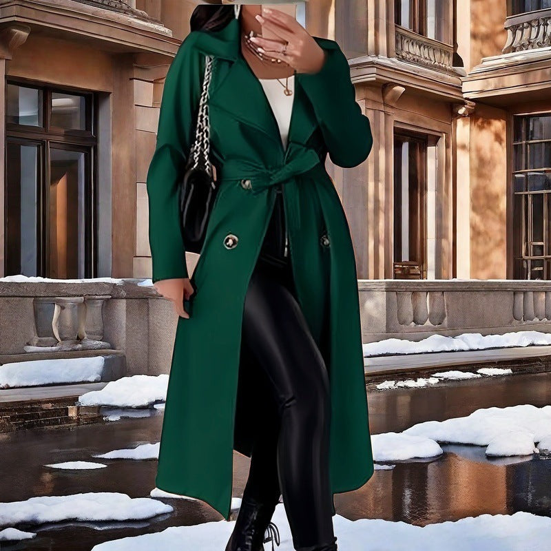 Damen Eleganter Trenchcoat mit Taillengürtel und doppelt geknöpften Details R&B