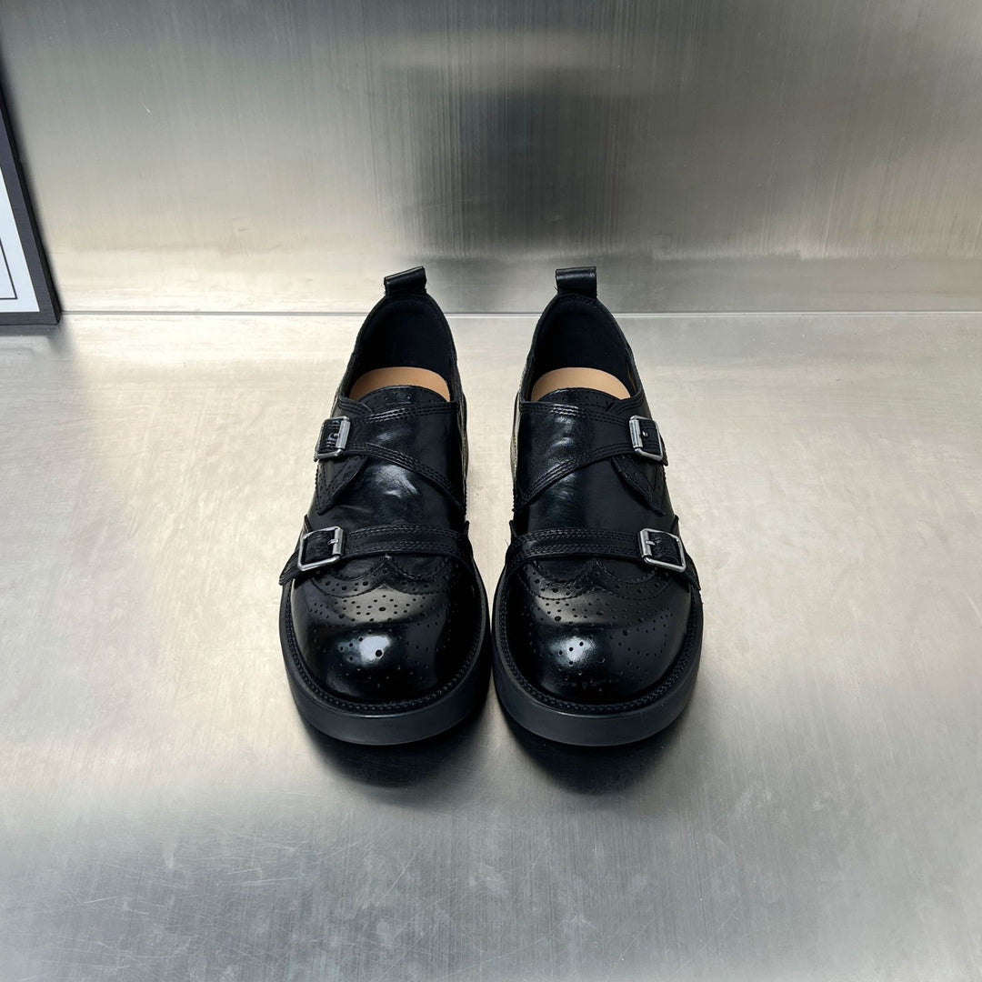 Damen elegante Doppel-Schnallen-Mokassins mit klassischem Broguemuster R&B