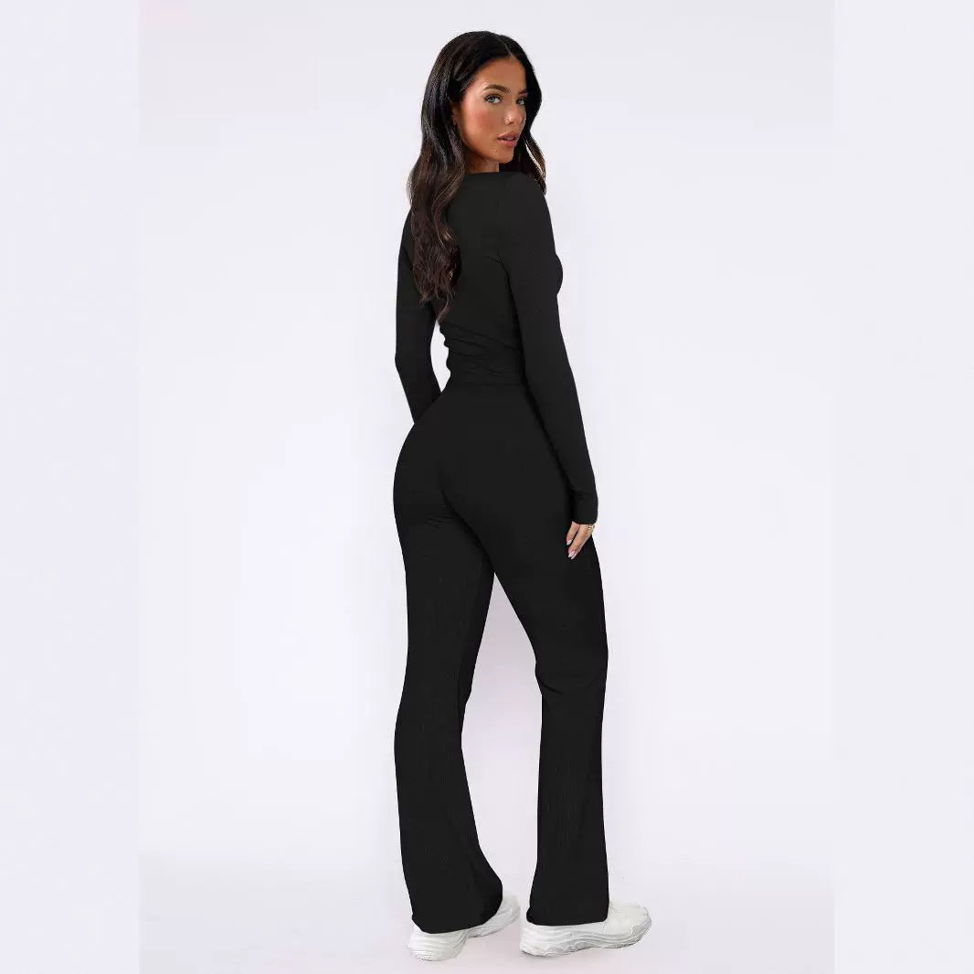Damen Set aus bequemem Langarm-Top und lässiger Hose R&B