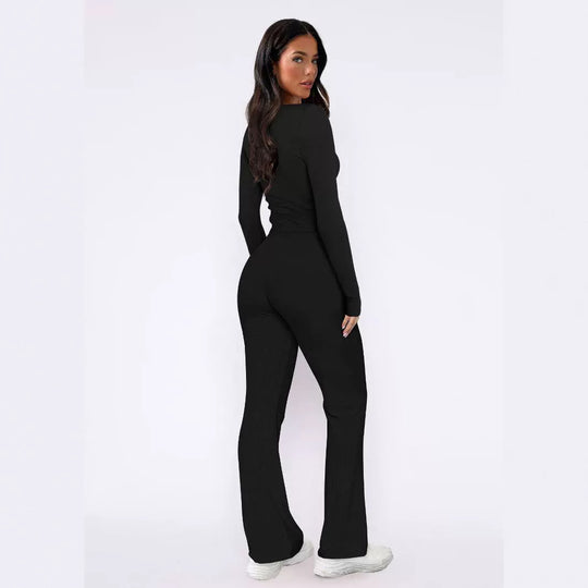 Damen Set aus bequemem Langarm-Top und lässiger Hose R&B