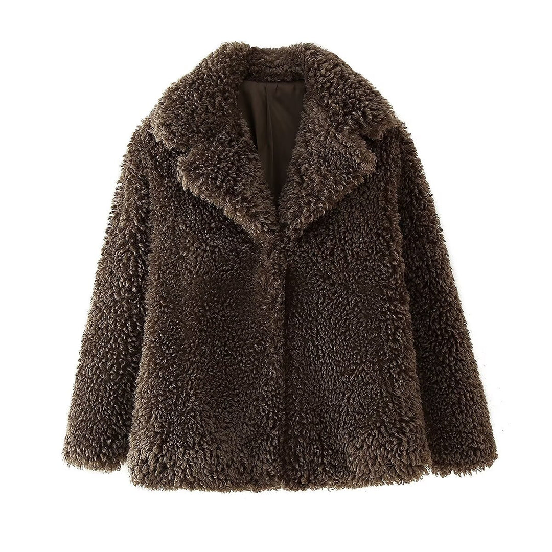 Damen Plüschjacke mit weichem Kunstfell und elegantem Kragen R&B