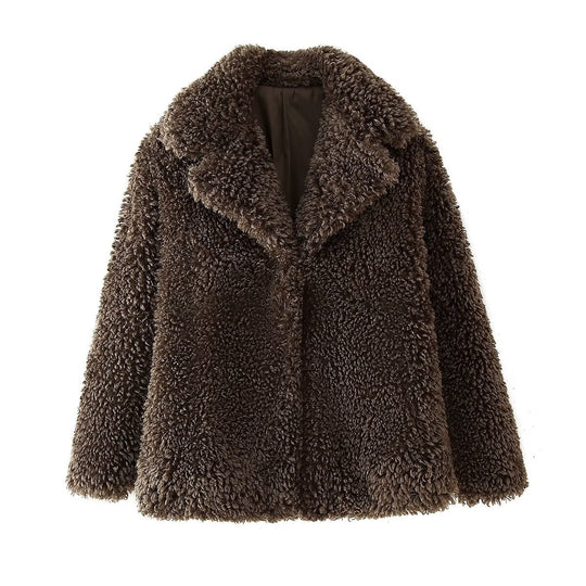 Damen Plüschjacke mit weichem Kunstfell und elegantem Kragen R&B