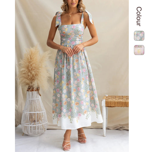 Damen Maxikleid mit verspielten Trägern und floralem Druck R&B