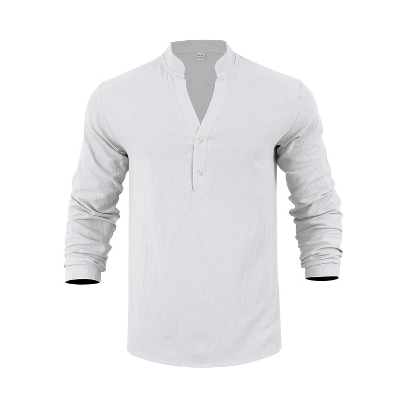 Herren Langarm-Henley-Shirt mit bequemen Knöpfen und lässigem Schnitt R&B