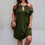 Damen Freizeitlevelenkleid mit schulterfreien Ärmeln und modischem Schlitz R&B