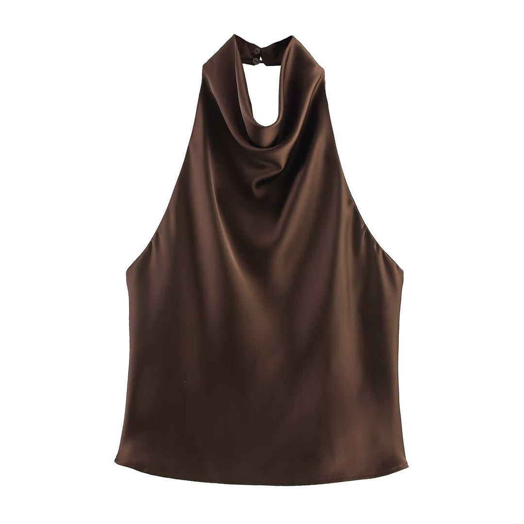 Damen elegantes Haltertop mit fließendem Schnitt und dekorativen Details R&B