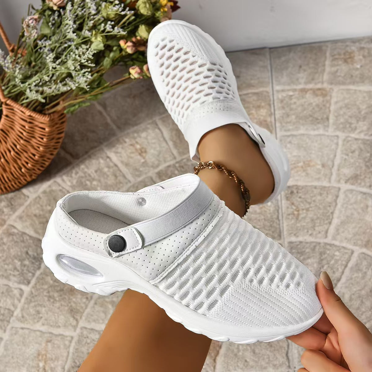 Damen Atmungsaktive Slip-On Freizeitschuhe mit elastischem Riemen R&B