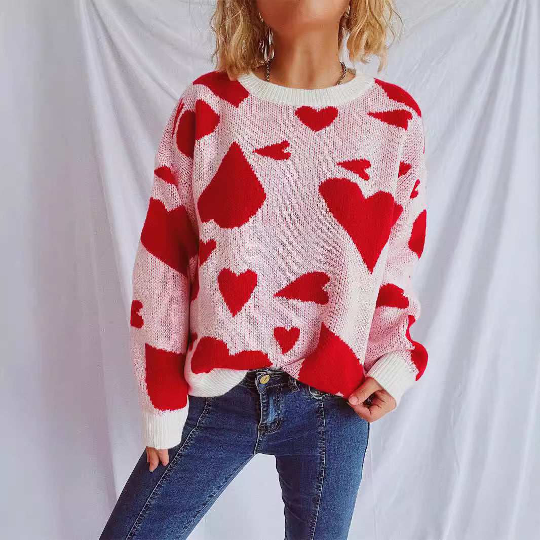 Damen oversized Pullover mit Herzmotiv R&B