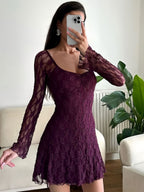 Damen Spitzenkleid mit langen Ärmeln und transparentem Detail R&B