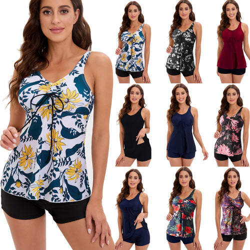 Damen Tankini-Set mit modischem Blumendruck und Rüschen R&B