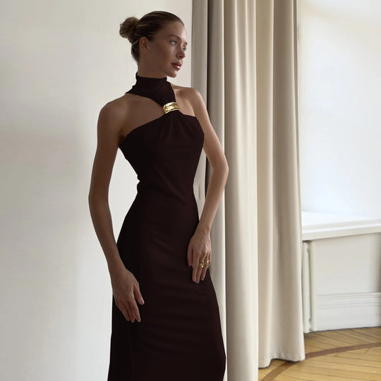 Damen Maxi-Kleid mit schickem Schlüsselbein-Ausschnitt und eleganter Silhouette R&B