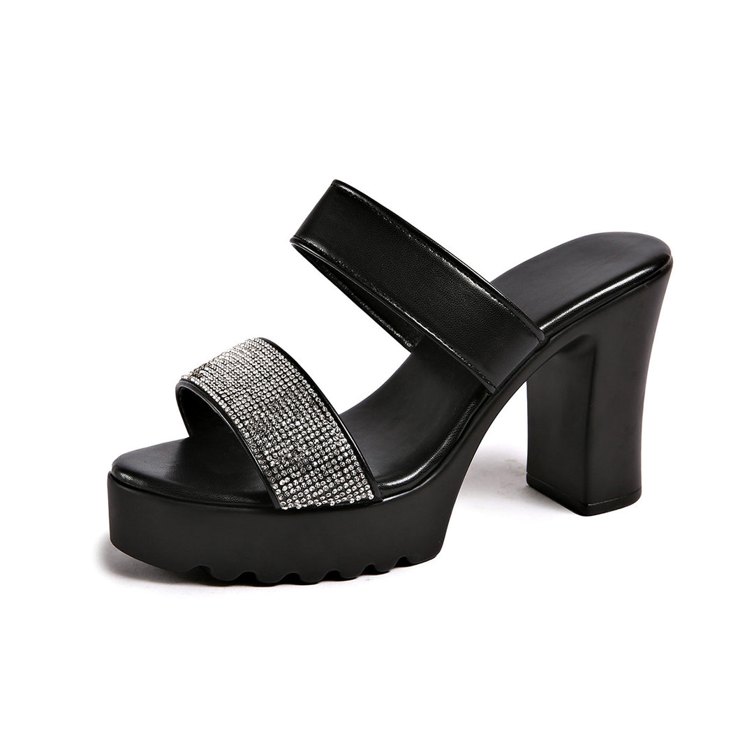 Damen Plateau-High Heel Sandalen mit Glamourösen Strassdetails und Rutschfester Sohle R&B