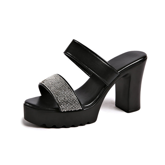 Damen Plateau-High Heel Sandalen mit Glamourösen Strassdetails und Rutschfester Sohle R&B