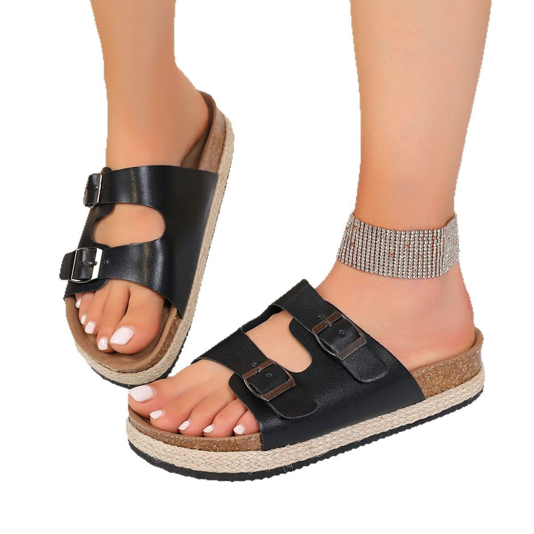 Damen Bequeme und stilvolle Wedge-Pantoletten mit modischem Schnallen-Design R&B