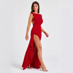 Damen elegantes Abendkleid mit seitlichem Schlitz und Raffung R&B