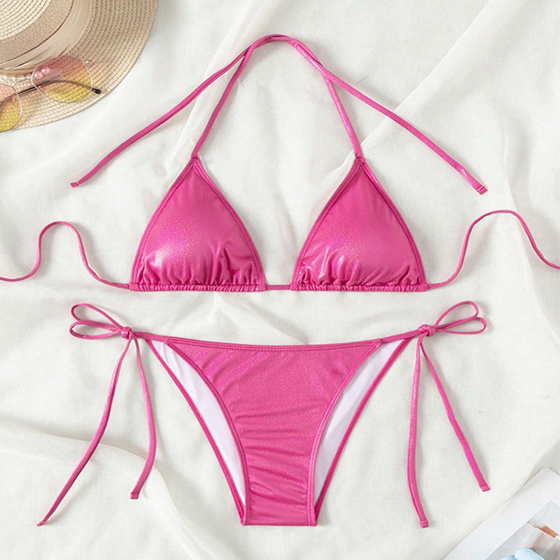Damen Triangel-Bikini mit verstellbaren BindR&Bändern und glänzendem Obermaterial R&B