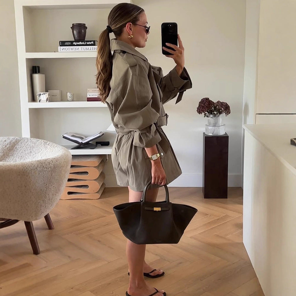 Damen modische oversized Trenchjacke mit Gürteldetail R&B