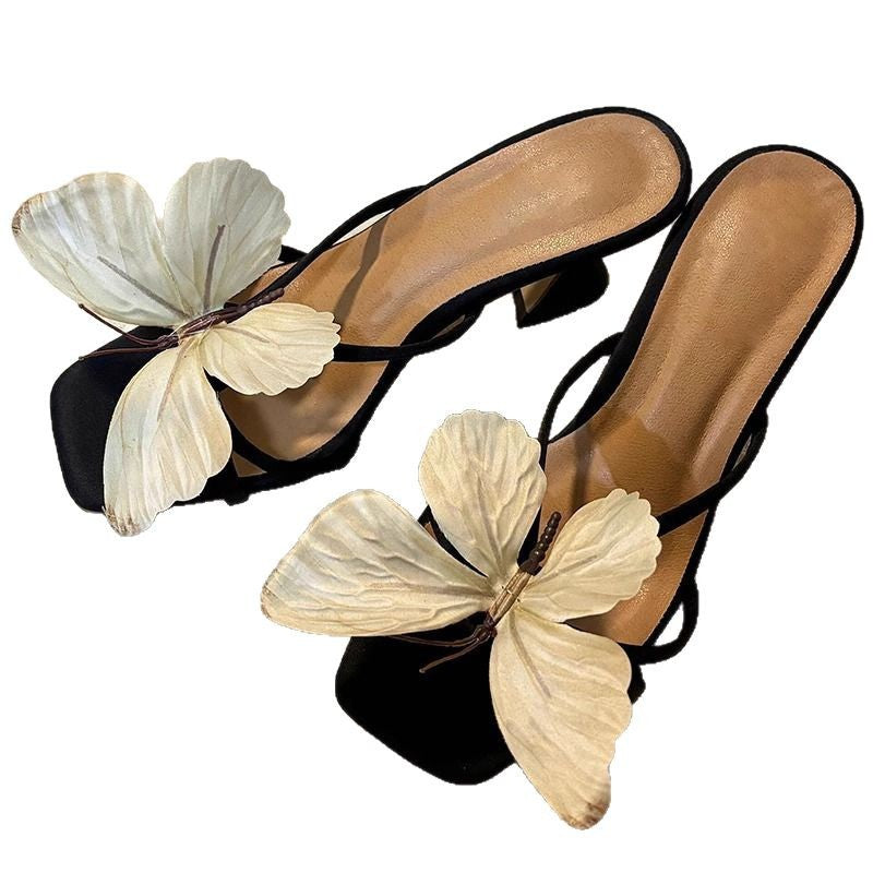 Damen Slingback Sandalen mit kunstvollen Schmetterlings-Applikationen R&B