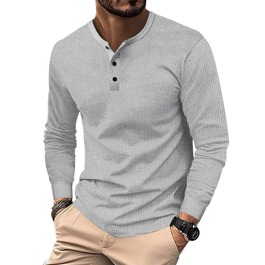 Herren Langarm-Henley-Shirt mit strukturiertem Design und dekorativen Knöpfen R&B