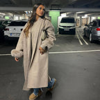 Damen Elegante Langjacke mit abnehmbaren Fuchsärmeln R&B