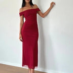 Damen Off-Shoulder Maxikleid mit elegantem Drapierungsdesign R&B