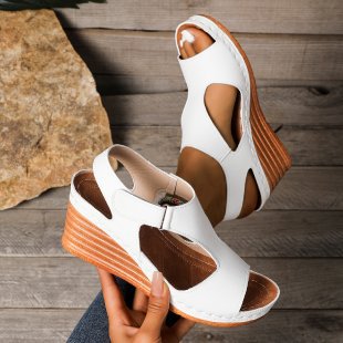 Damen Wedge-Sandalen mit elastischem Riemen und attraktiver Cut-Out-Optik R&B