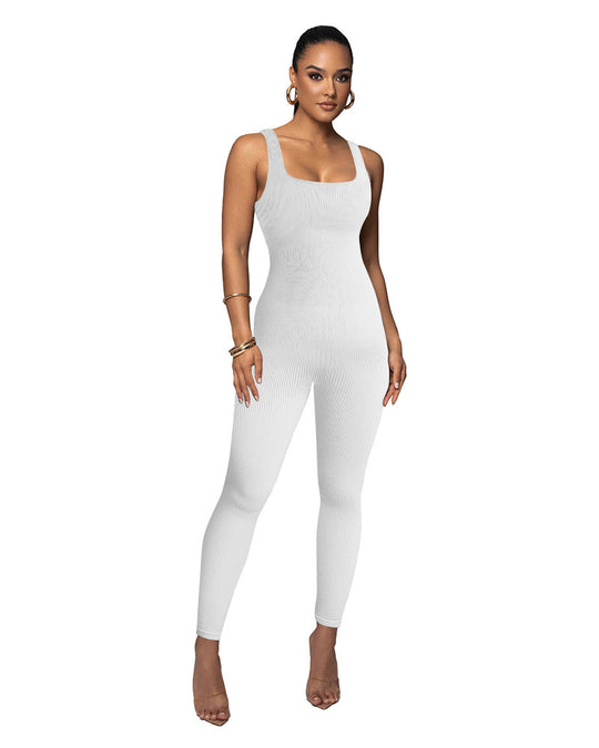 Damen Figurbetonter Strick-Jumpsuit mit Quadrat-Ausschnitt R&B