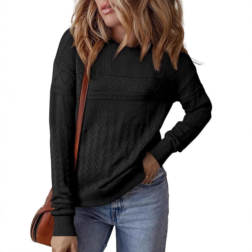 Damen Strickpullover mit strukturiertem Muster und Rundhalsausschnitt R&B